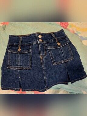 Dark Blue Denim Pocket Mini Skirt/Skort